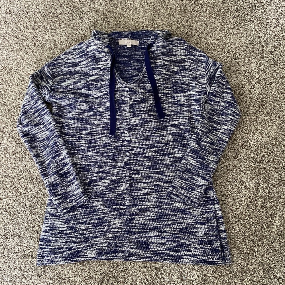 Blue pullover with hood